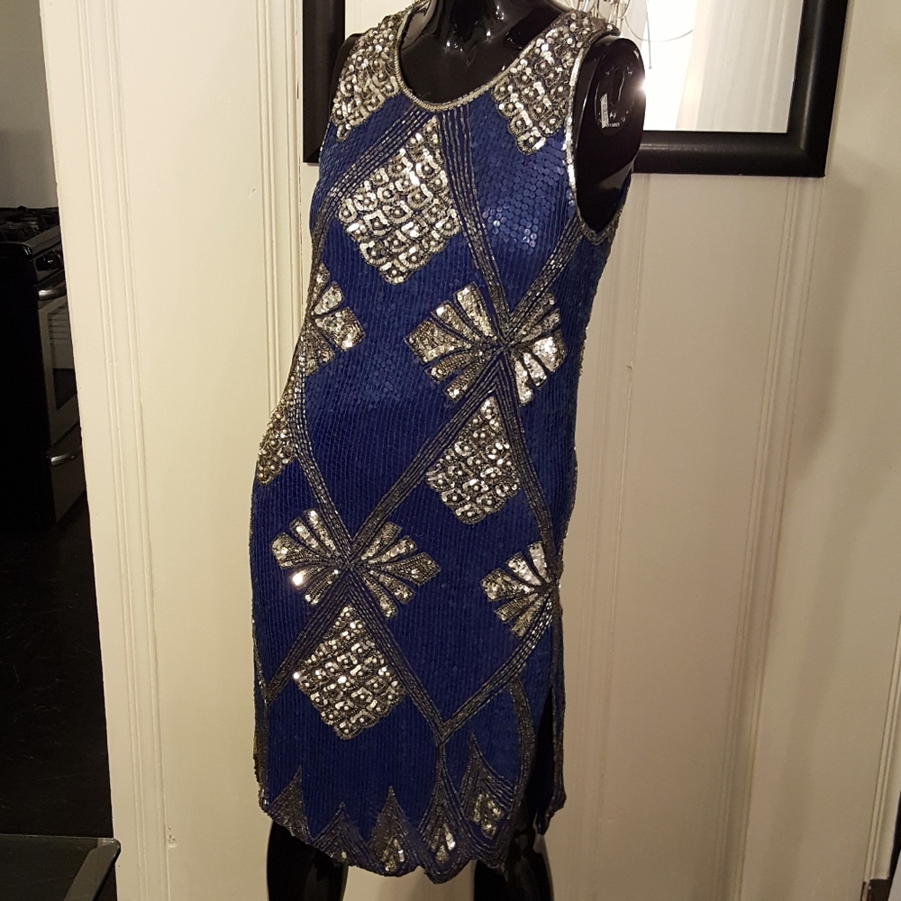 SAKS FIFTH AVENUE full Sequin Blue Dress - Picture 2 of 11